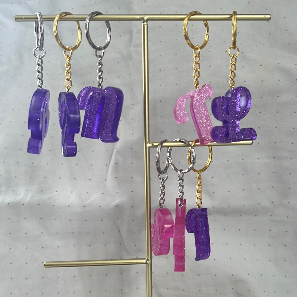 Grape Purple & Bubblegum Pink Glitter Initial Keychains